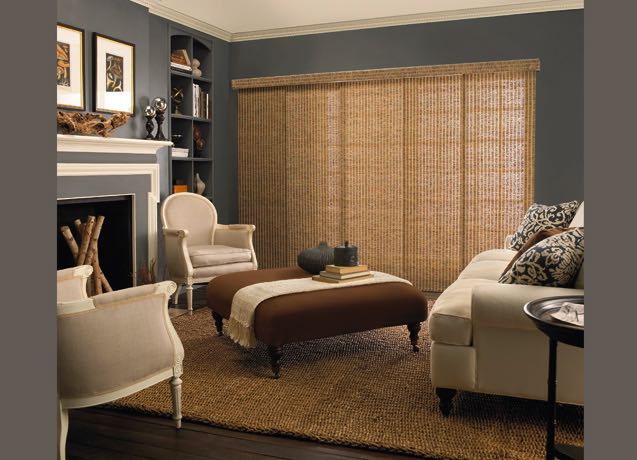 St. George Family room with gray walls and beige sliding panel tracks.